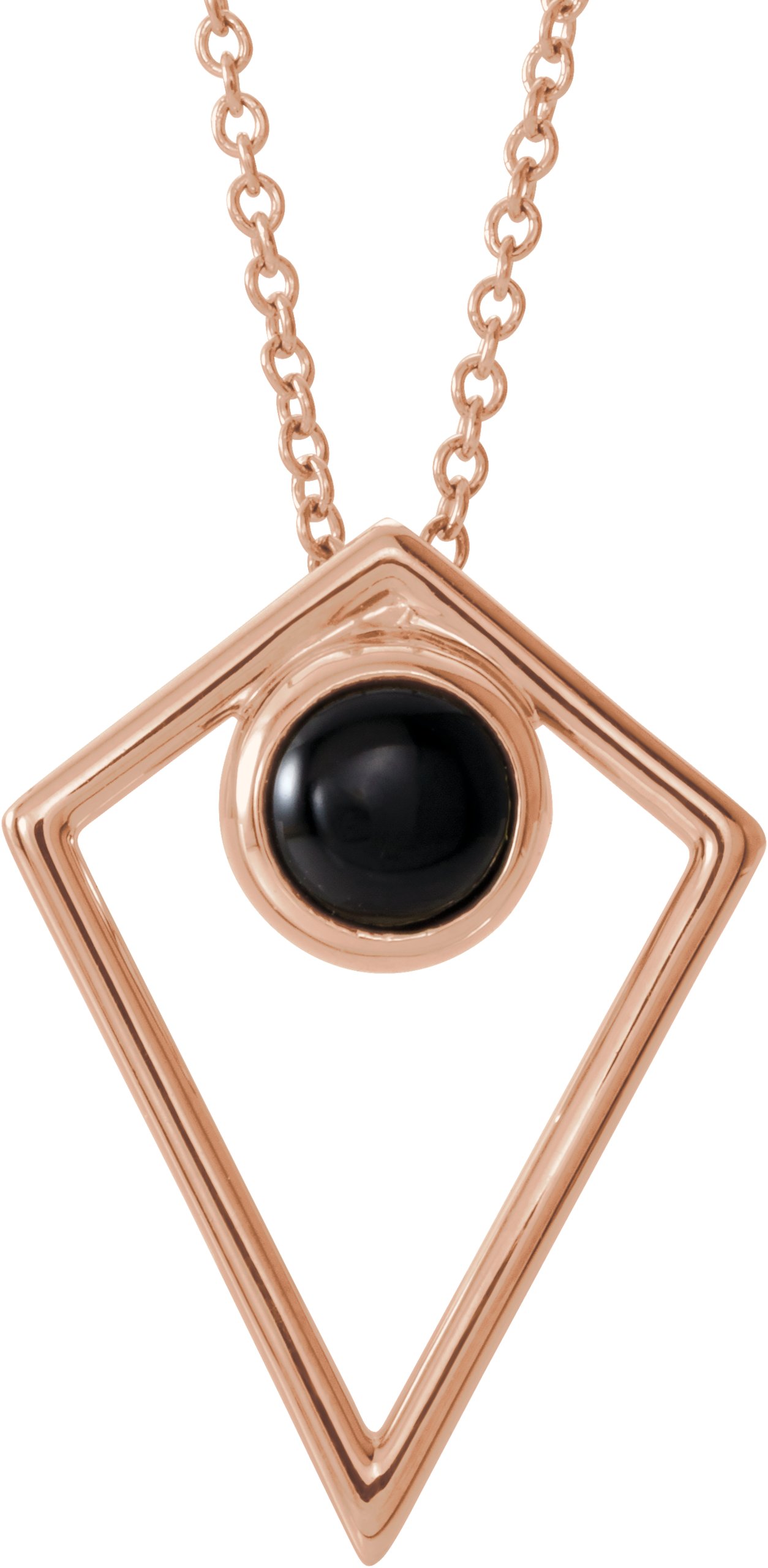 14K Rose Natural Black Onyx Cabochon Pyramid 16-18" Necklace