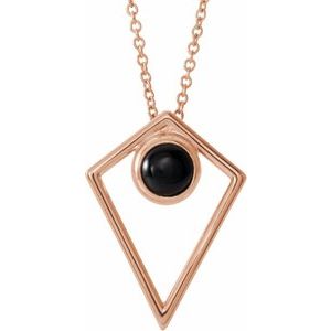 14K Rose Natural Black Onyx Cabochon Pyramid 16-18" Necklace
