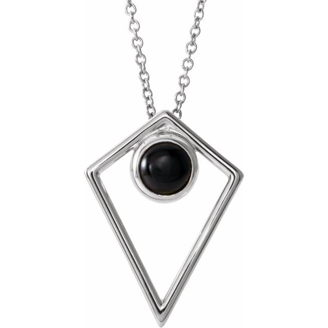 Sterling Silver Natural Black Onyx Cabochon Pyramid 16-18 Necklace