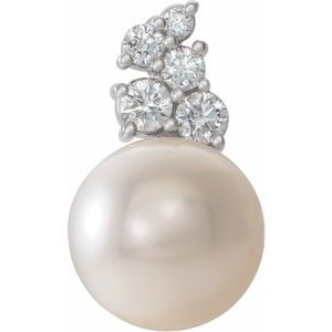 14K White Cultured White Freshwater Pearl & 1/4 CTW Natural Diamond Pendant