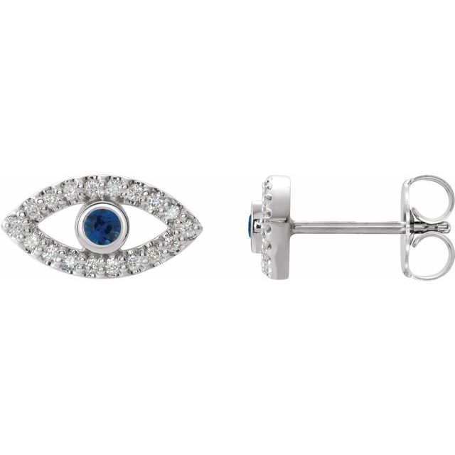 Sterling Silver Natural Blue Sapphire & Natural White Sapphire Semi-Set Evil Eye Earrings