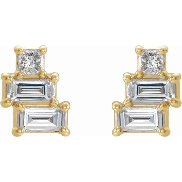14K Yellow 1/4 CTW Natural Diamond Geometric Cluster Earrings  
