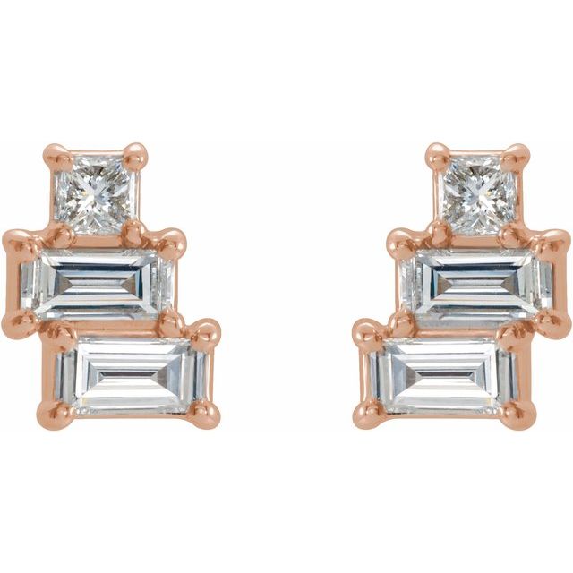 14K Rose 1/4 CTW Natural Diamond Geometric Cluster Earrings  