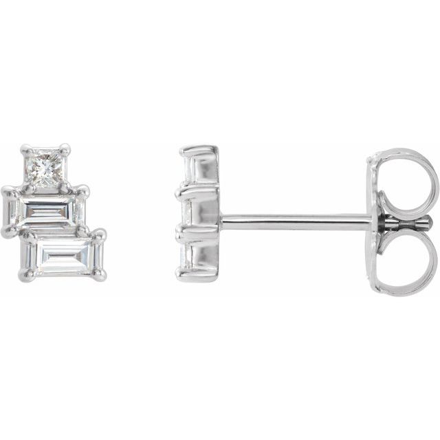 14K White 1/4 CTW Natural Diamond Geometric Cluster Earrings  