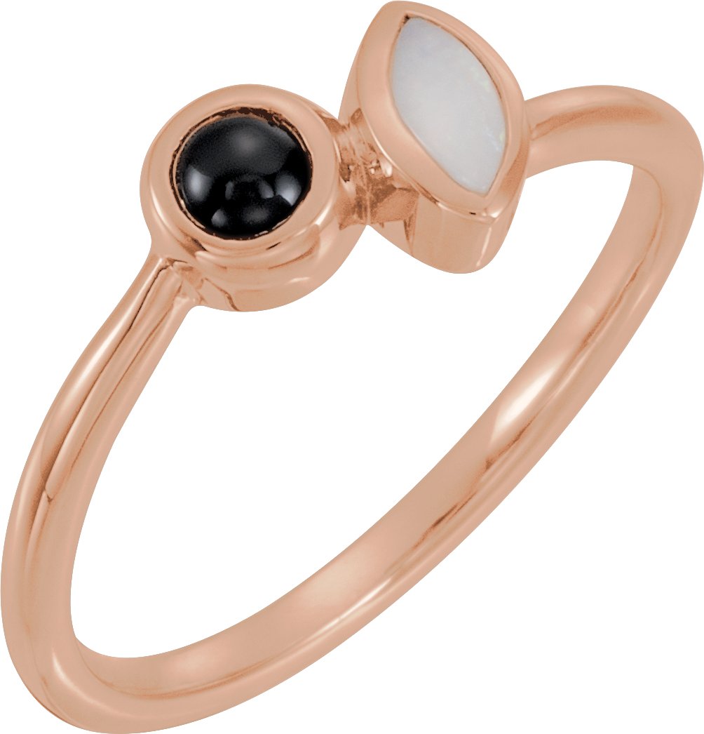 14K Rose Opal & Onyx Ring 