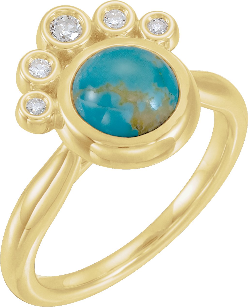 14K Yellow Natural Kingman Turquoise & 1/8 CTW Natural Diamond Ring