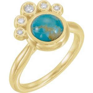 14K Yellow Natural Kingman Turquoise & 1/8 CTW Natural Diamond Ring