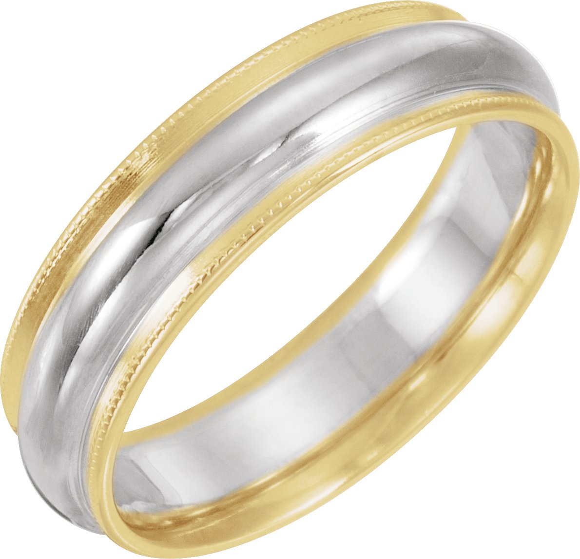 14K Yellow & White 6 mm Half Round Band with Milgrain  Size 10