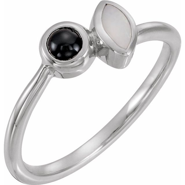 Sterling Silver Natural White Opal & Natural Black Onyx Ring