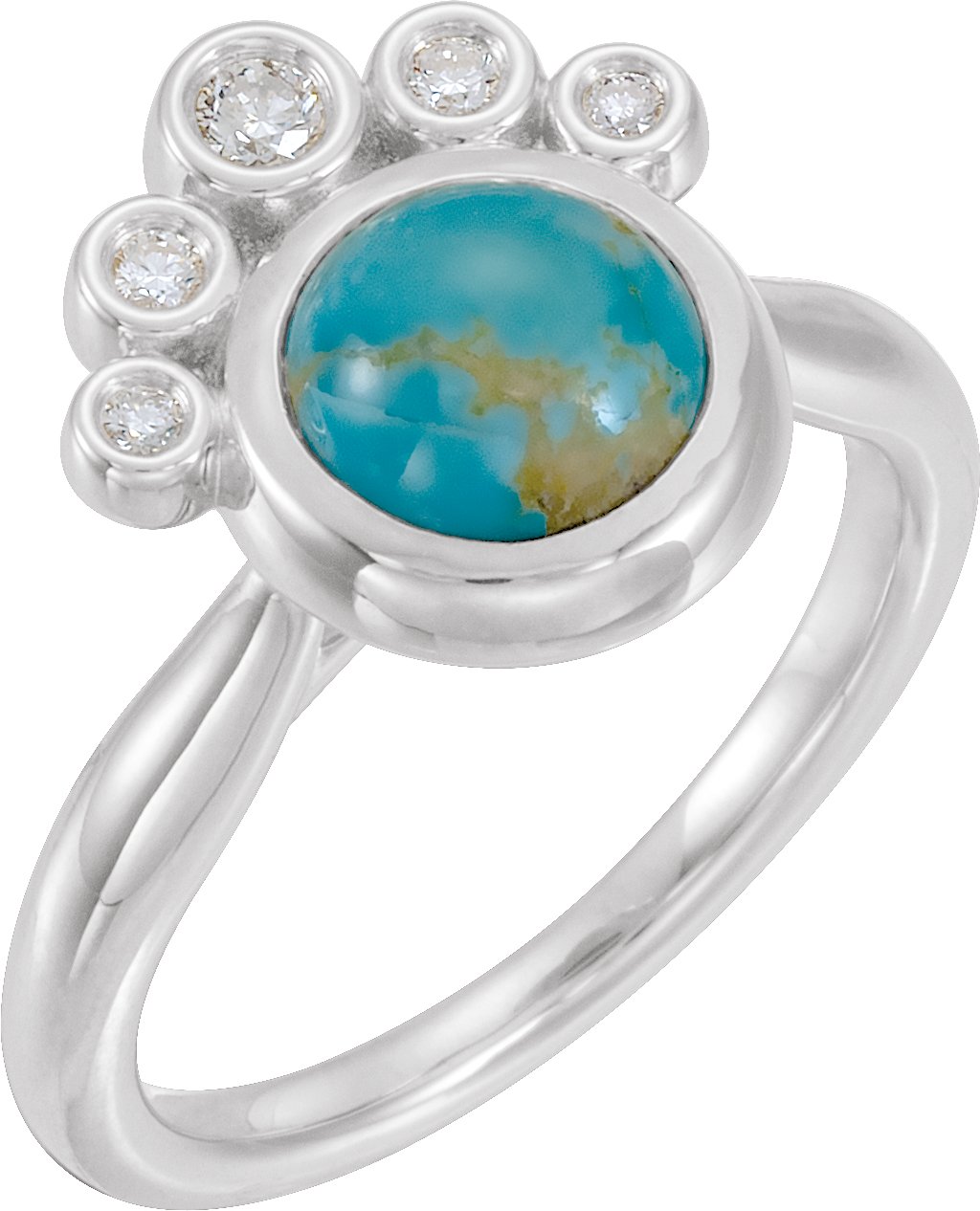 14K White Kingman Turquoise & 1/8 CTW Diamond Ring