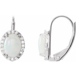 Oval 4-Prong Halo-Style Cabochon Lever Back Earrings