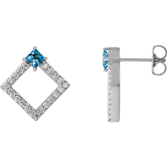 Sterling Silver Natural Aquamarine & 1/3 CTW Natural Diamond Earrings