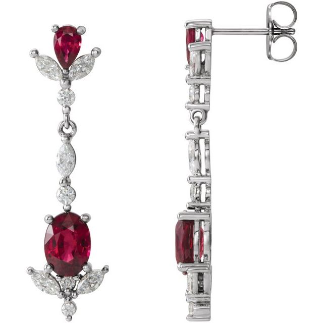 Sterling Silver Natural Ruby & 3/4 CTW Natural Diamond Dangle Earrings