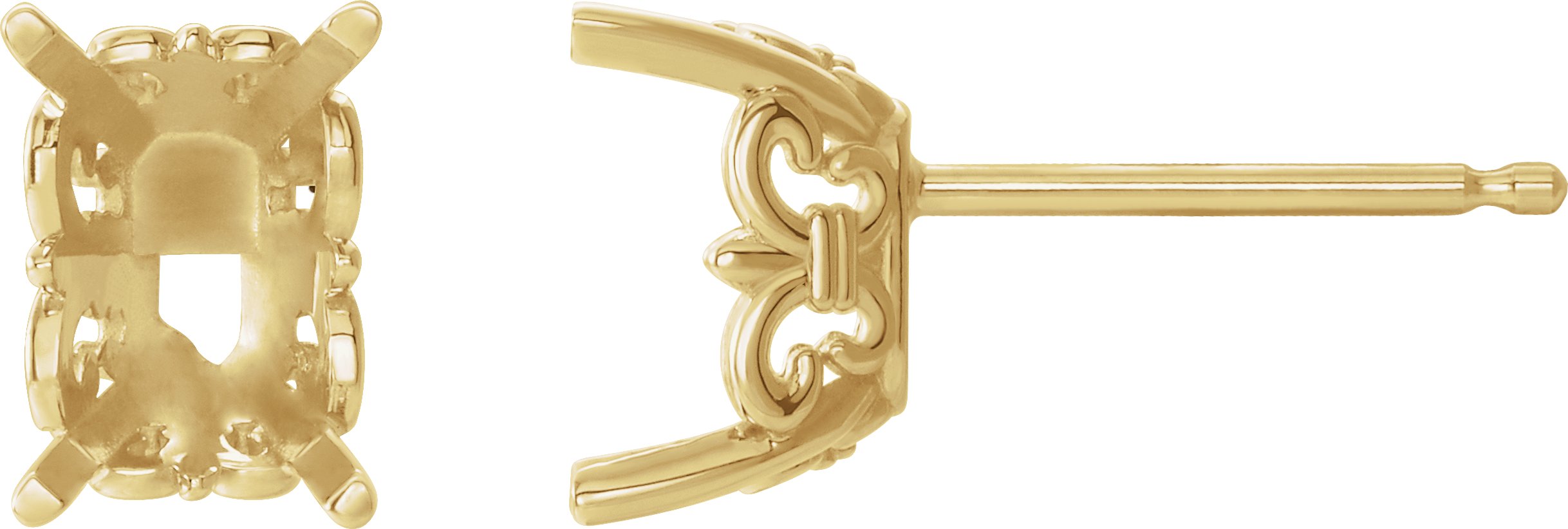 Emerald 4-Prong Fleur-de-lis Stud Earrings