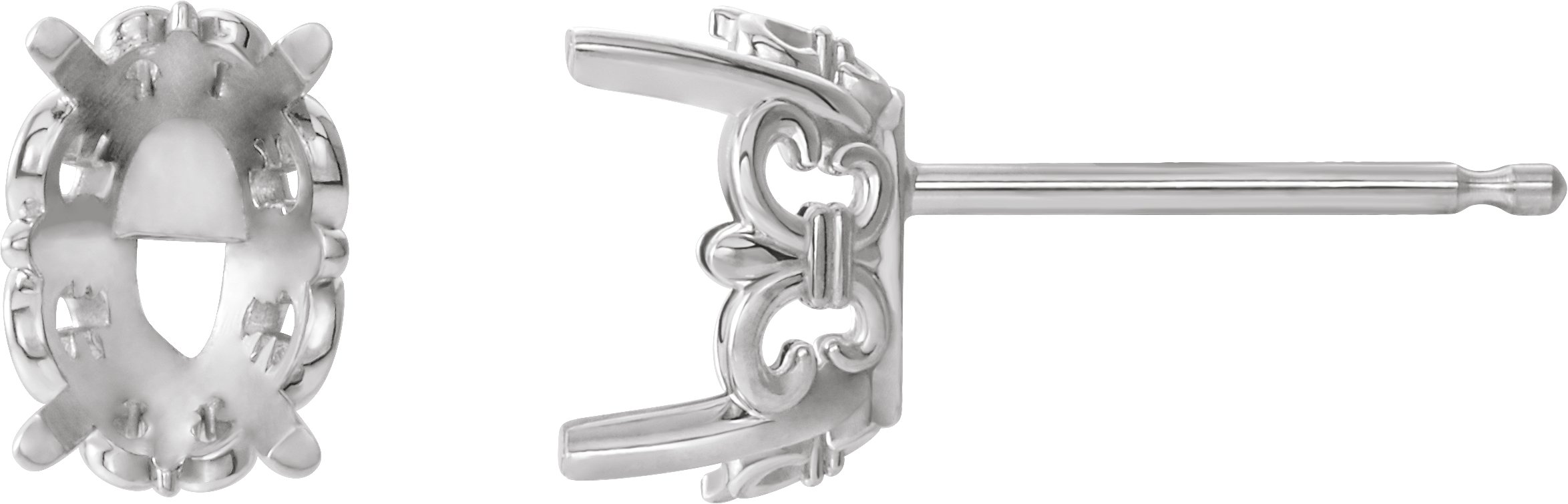 Oval 4-Prong Fleur-de-lis Stud Earrings