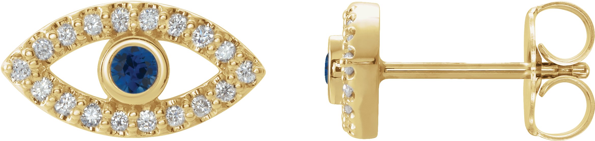14K Yellow Blue Sapphire & 1/6 CTW Diamond Earrings 