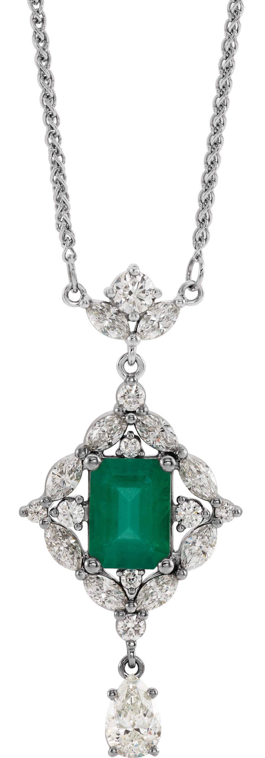 Platinum Emerald and 1.25 CTW Diamond 18 inch Necklace Ref 15039095