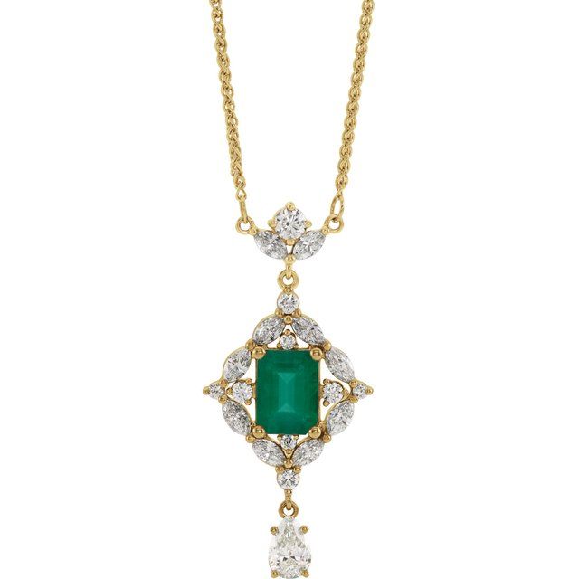 14K Yellow Natural Emerald & 1 1/4 CTW Natural Diamond 18