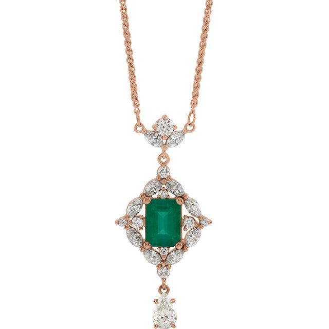 14K Rose Natural Emerald & 1 1/4 CTW Natural Diamond 16