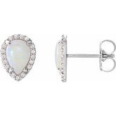 Pear 4-Prong Halo-Style Cabochon Earrings  