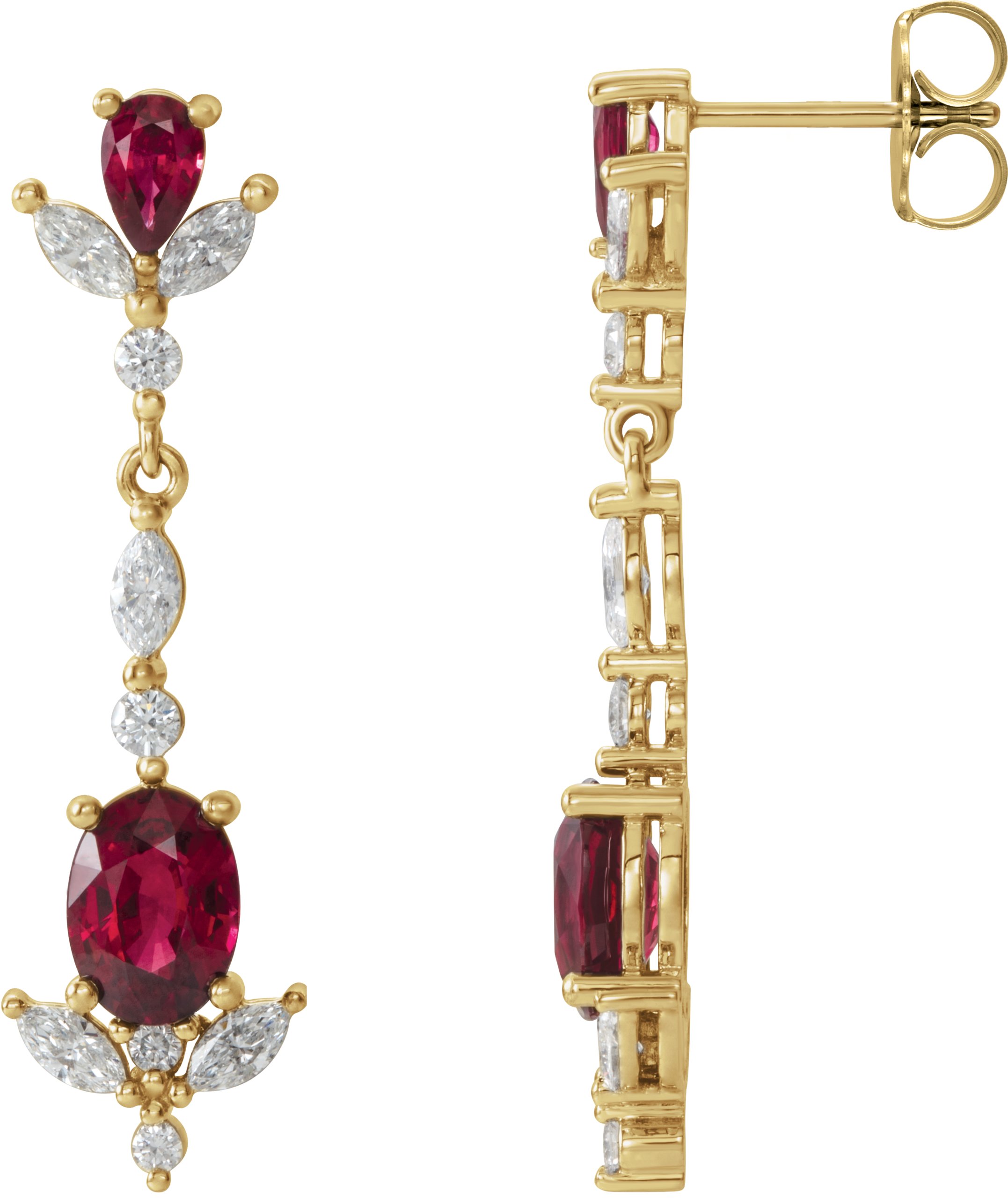 14K Yellow Natural Ruby & 3/4 CTW Natural Diamond Dangle Earrings