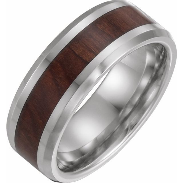 Cobalt 8 mm Beveled-Edge Band with Wood Inlay Size 12