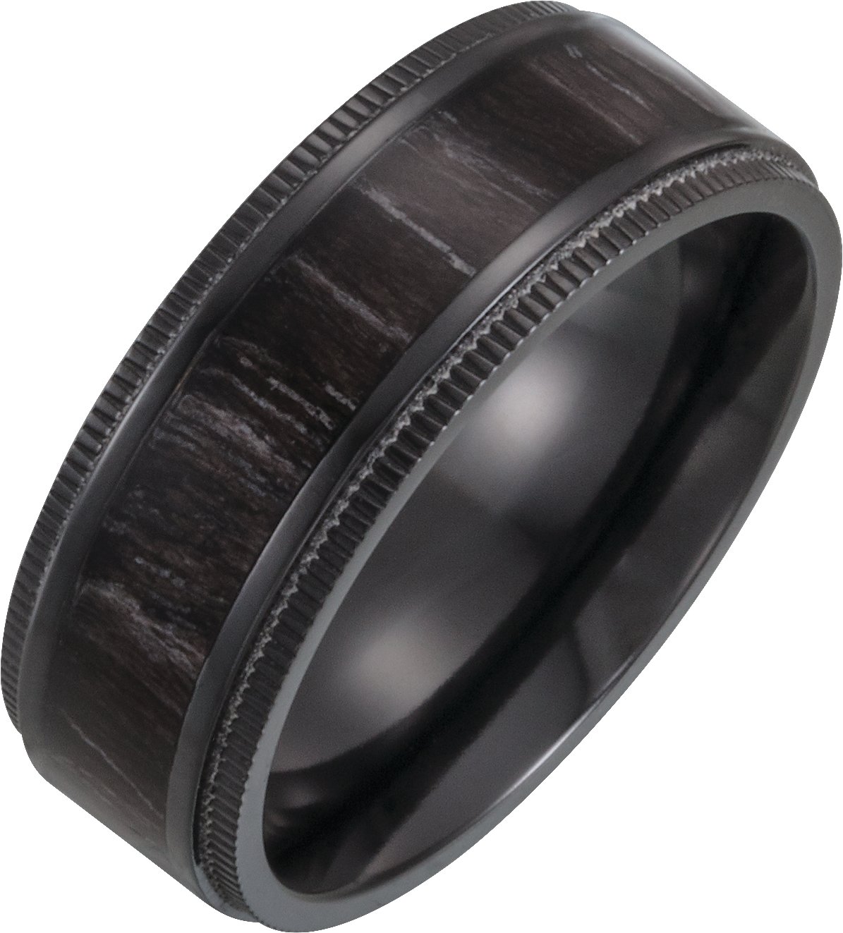 Black Titanium 8 mm Coin-Edge Band with Wood Inlay Size 9