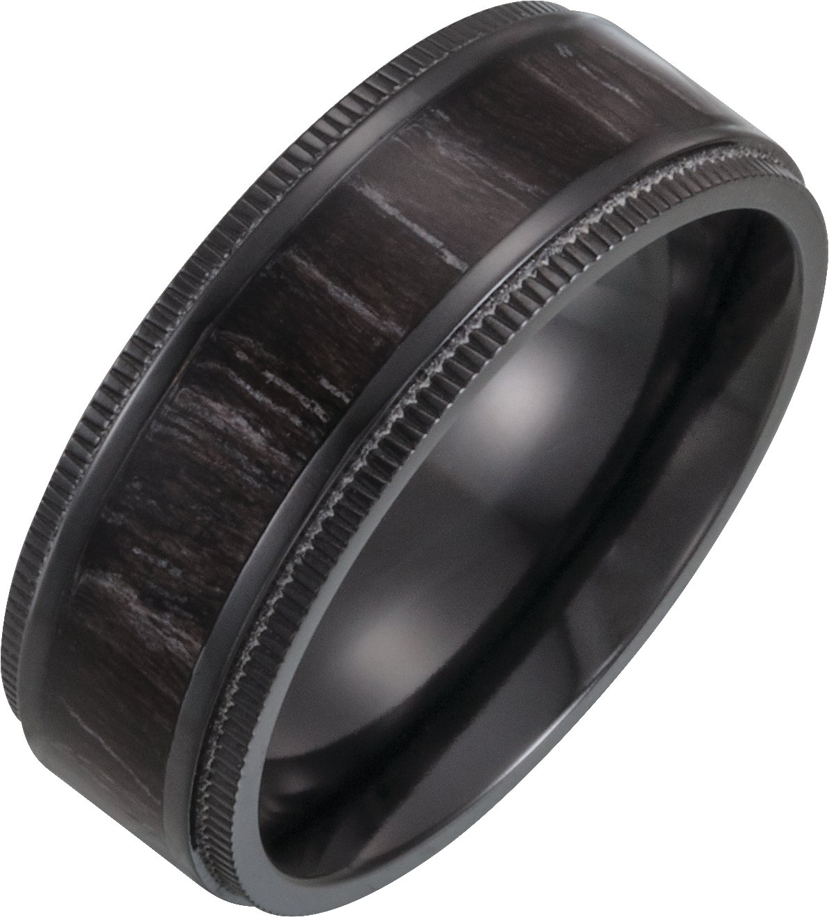 Black Titanium 8 mm Coin-Edge Band with Wood Inlay Size 10