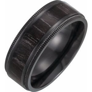 Black Titanium Coin-Edge Band with Wood Inlay  