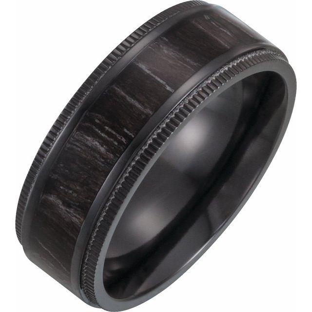Black Titanium 8 mm Coin-Edge Band with Wood Inlay Size 9.5