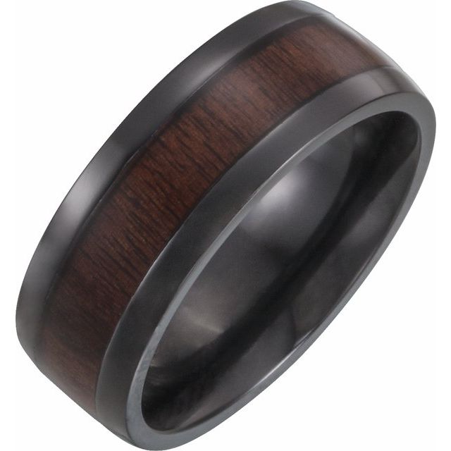 Black Titanium 8 mm Beveled-Edge Band with Wood Inlay Size 10.5