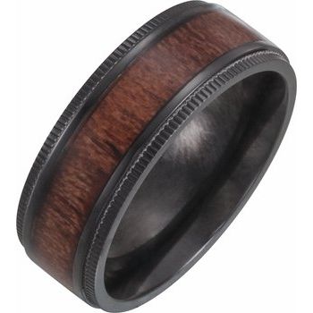 Black Titanium 8 mm Beveled Edge Band with Wood Inlay Size 14 Ref 16120563