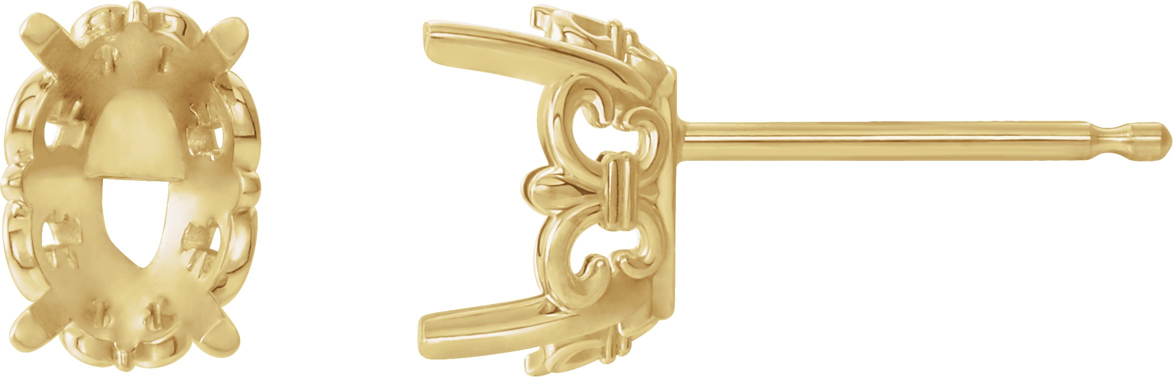 Oval 4-Prong Fleur-de-lis Stud Earrings
