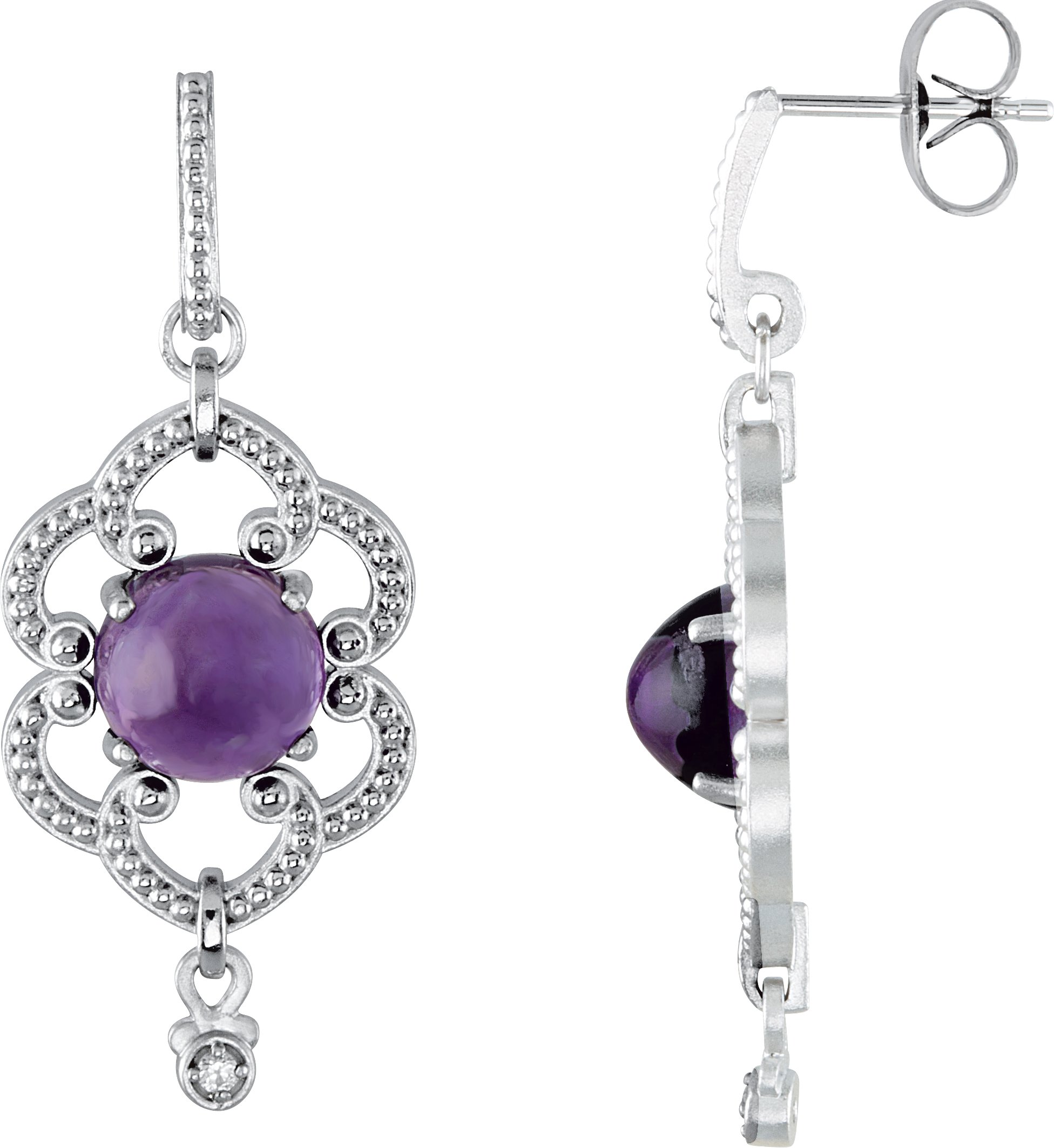 Sterling Silver Natural Amethyst & .03 CTW Natural Diamond Granulated Earrings