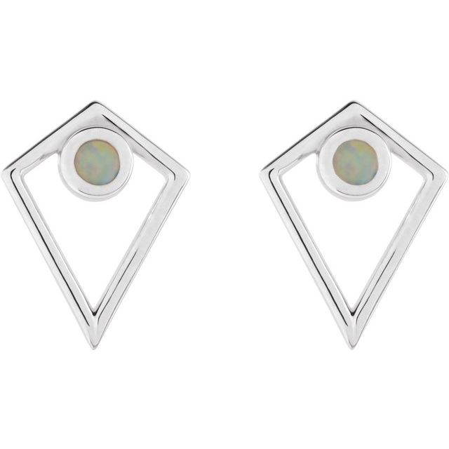 Sterling Silver Natural Opal Cabochon Pyramid Earrings