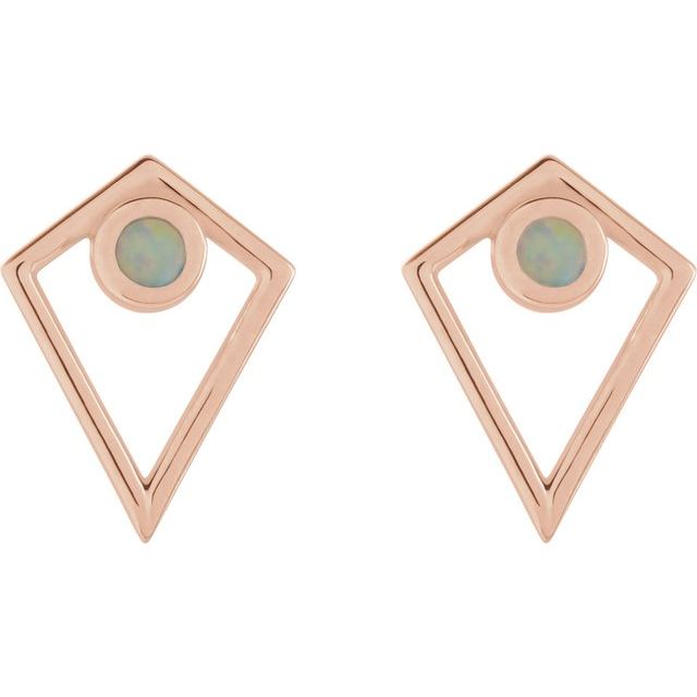 14K Rose Natural Opal Cabochon Pyramid Earrings