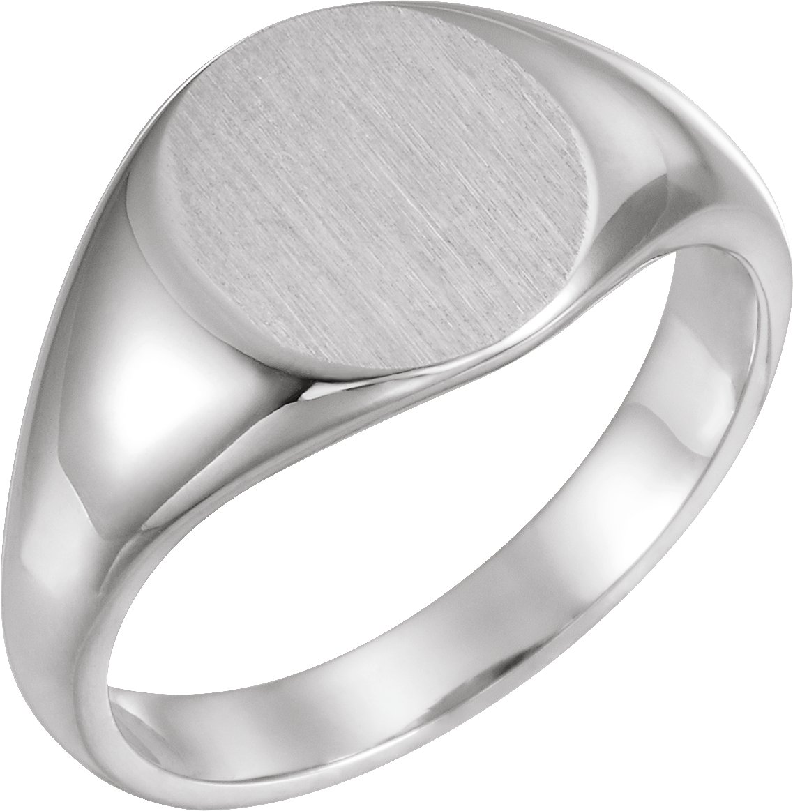 14K White 12.5x10.5 mm Oval Signet Ring