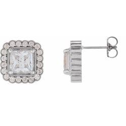 Square 4-Prong Halo-Style Earrings