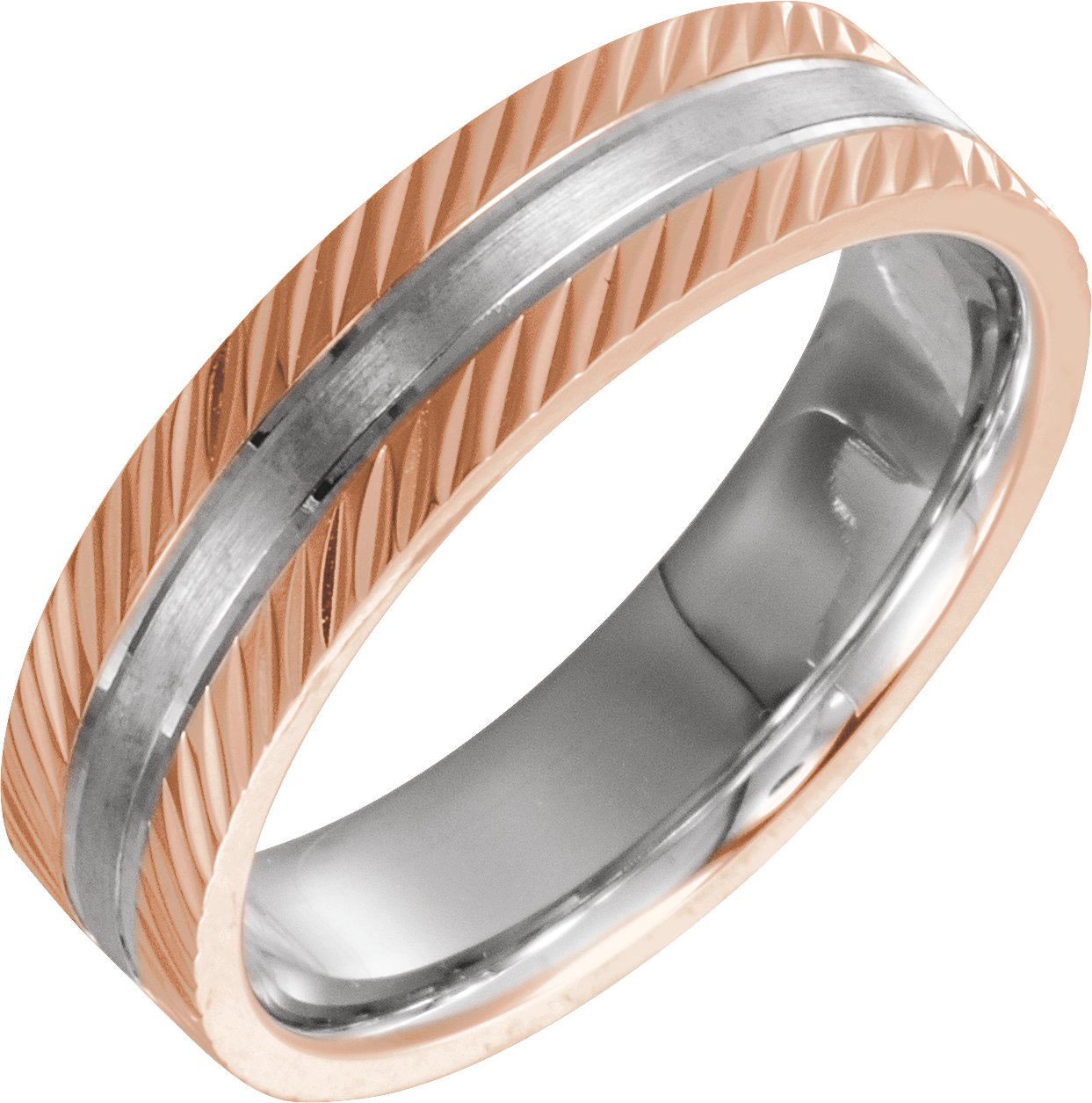 14K Rose and White 6 mm Design Engraved Band Size 7 Ref 14916620