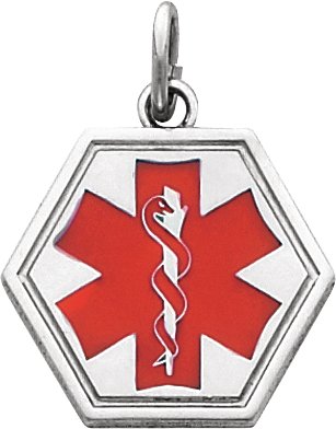 Sterling Silver & Red Enamel Medical Identification Pendant