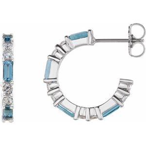14K White Natural Aquamarine & 1/2 CTW Natural Diamond Earrings