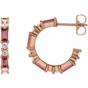 14K Rose Natural Pink Tourmaline & 1/2 CTW Natural Diamond Earrings