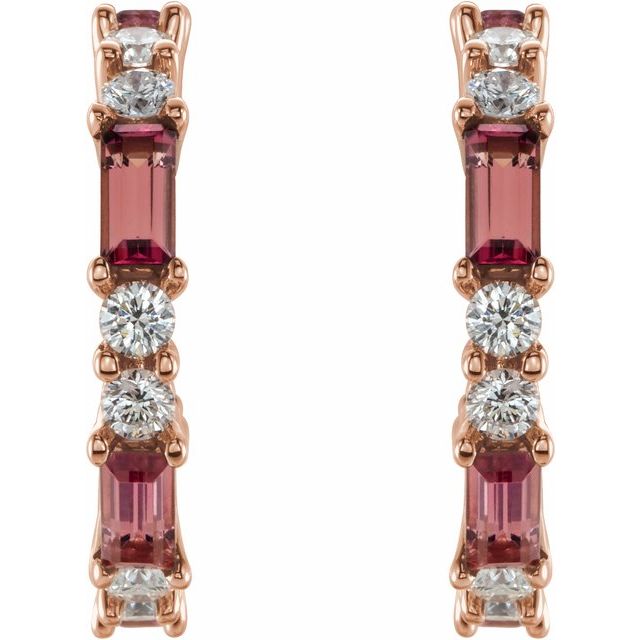 14K Rose Natural Pink Tourmaline & 1/2 CTW Natural Diamond Earrings