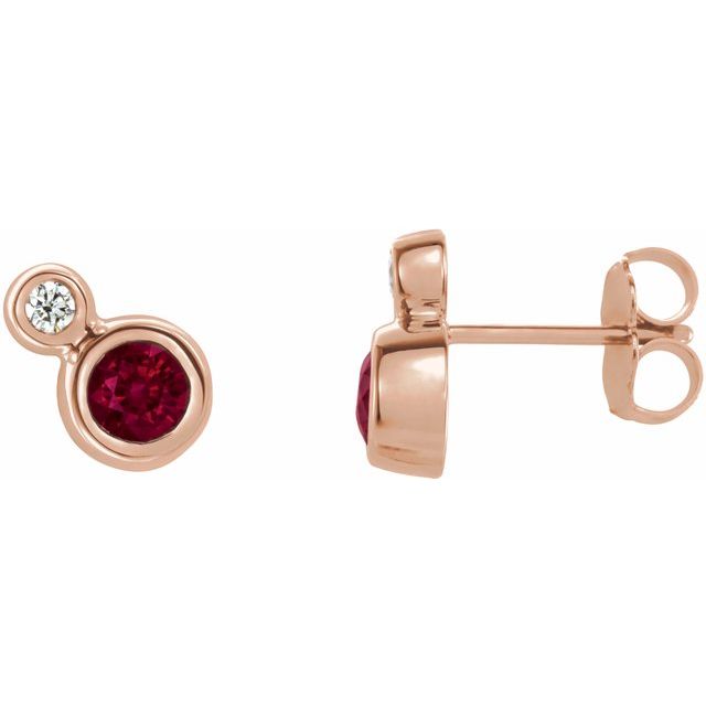 14K Rose Ruby & .03 CTW Diamond Earrings                