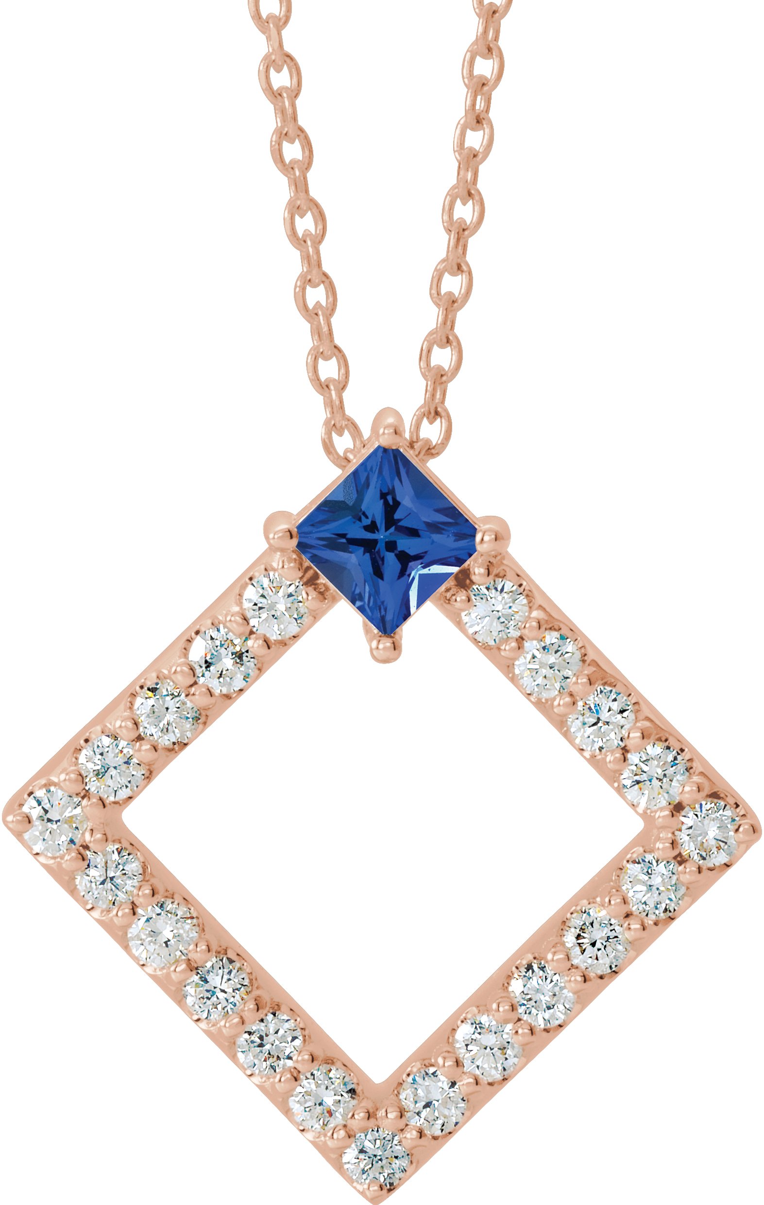 14K Rose Chatham Lab Created Sapphire and .375 CTW Diamond 16 18 inch Necklace Ref 14900520