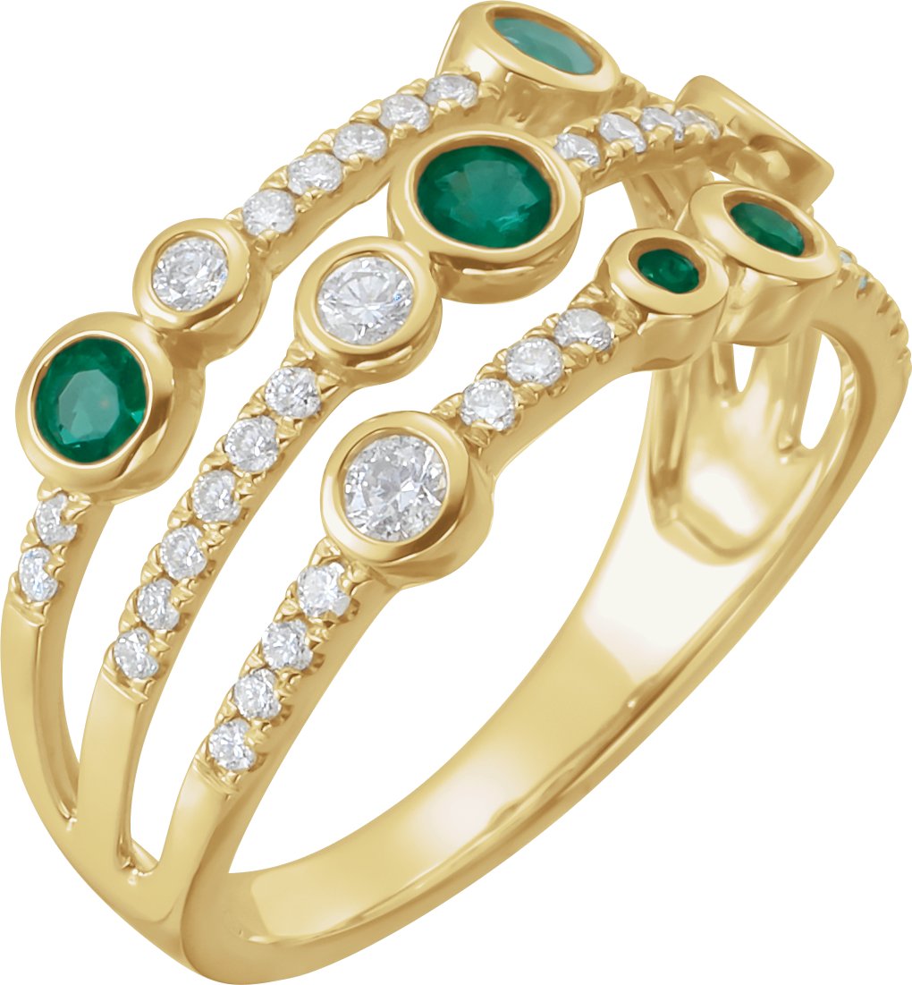 14K Yellow Natural Emerald & 3/8 CTW Natural Diamond Ring    