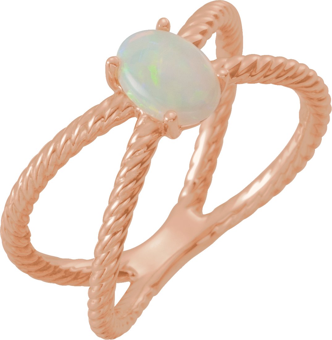 14K Rose 7x5 mm Opal Criss Cross Rope Ring Ref 13752856