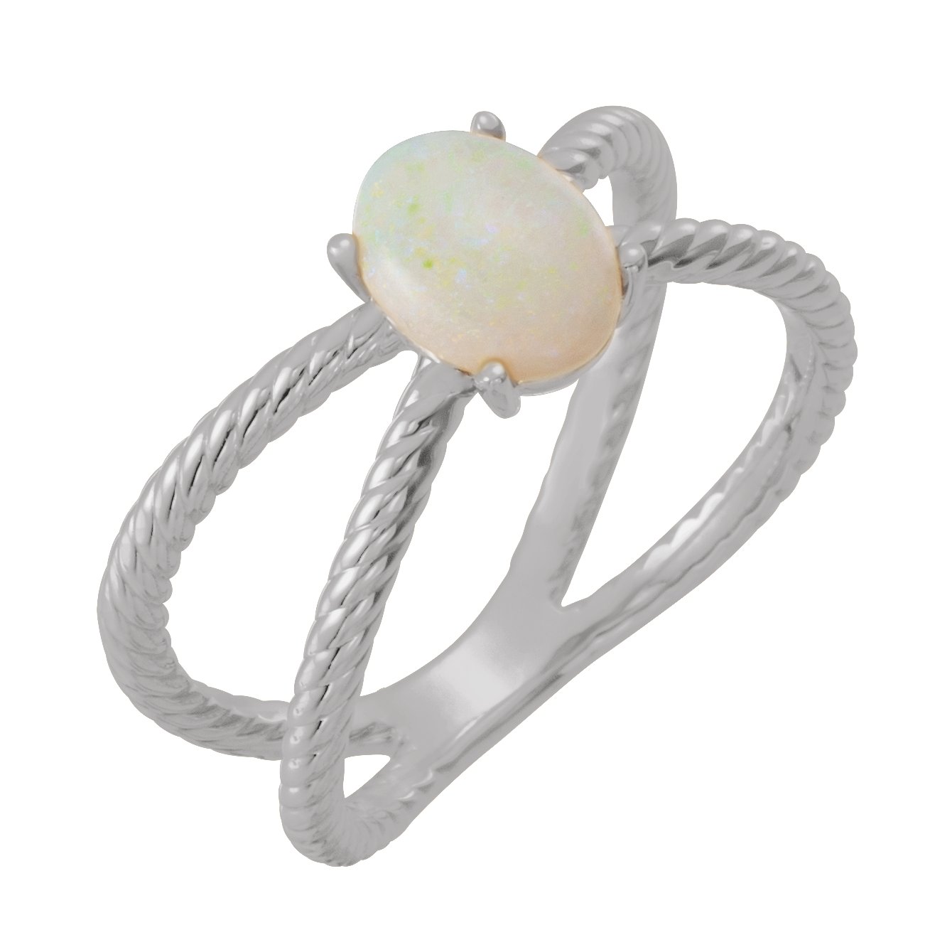 14K White 8x6 mm Opal Criss Cross Rope Ring Ref 12938439