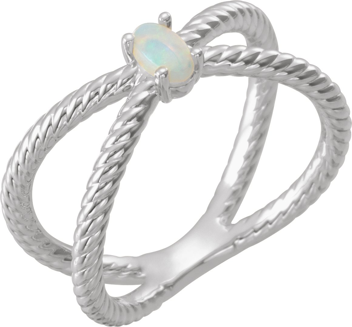 Sterling Silver 5x3 mm Opal Criss Cross Rope Ring Ref 13752848