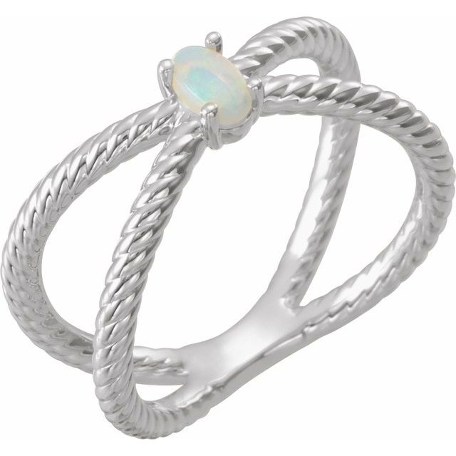 Platinum 5x3 mm  Natural White Opal Criss-Cross Ring
